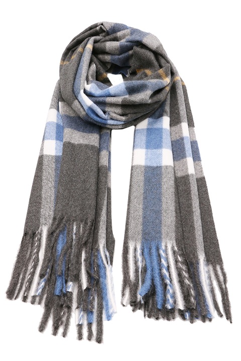 Fular tip sal pentru dama, in carouri, cu franjuri, din viscoza, B006DKGY Gri inchis