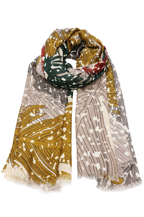 Дамски шал ROCS B010GN, с печат на пера, изработен от вискоза, зелен