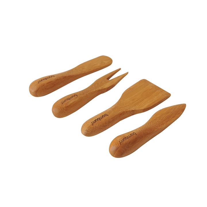 Set 4 ustensile pentru branzeturi, Bambum, Bambus, Rello, 14 cm, Maro