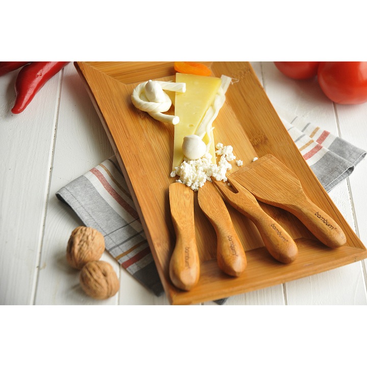 Set 4 ustensile pentru branzeturi, Bambum, Bambus, Rello, 14 cm, Maro