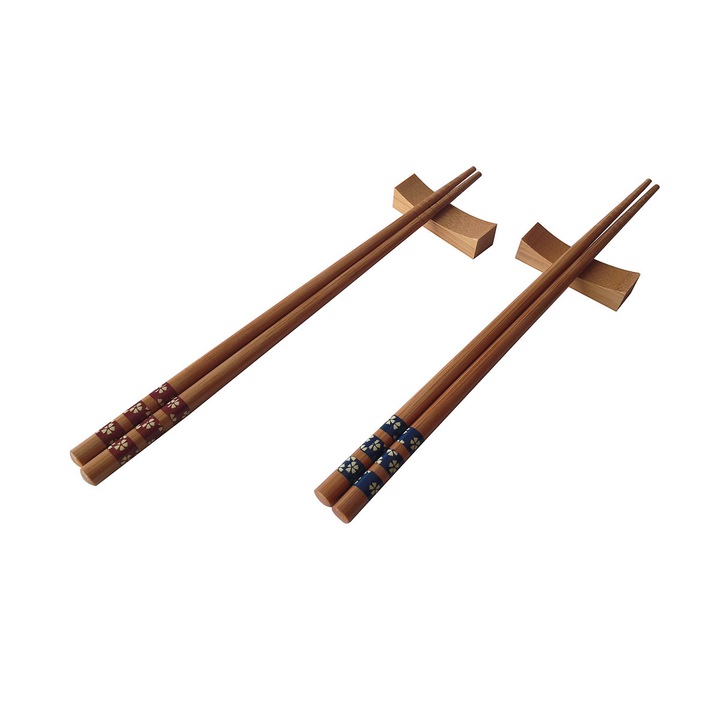 Бамбукови пръчици за хранене с поставки, 2 комплекта, bambum, FOCACCIO, 22.5 см