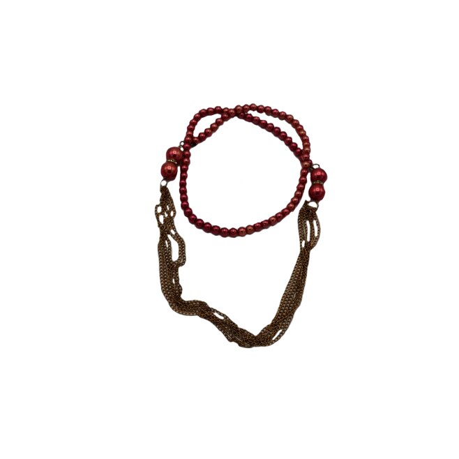 Colier dama din perle si lanturi aurii, D&J Exclusive, rosu