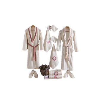 Set 2 Halate si 6 Prosoape din Bumbac 100% , 16 piese Extrem de Elegante , cu model floral rosu Set 2 Halate si 6 Prosoape din Bumbac 100% , 16 piese Extrem de Elegante , cu model floral rosu