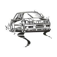 Sticker decorativ pentru perete, Auto, modern, bmw ursulet drift, hol sau sufragerie, Negru, Autocolant PVC, 100 x 80 cm