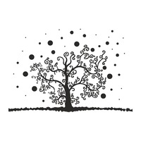 Sticker decorativ pentru perete, modern, peisaj abstract cu pom si buline, hol, camera sau sufragerie, Negru, Autocolant PVC, 110 x 73 cm