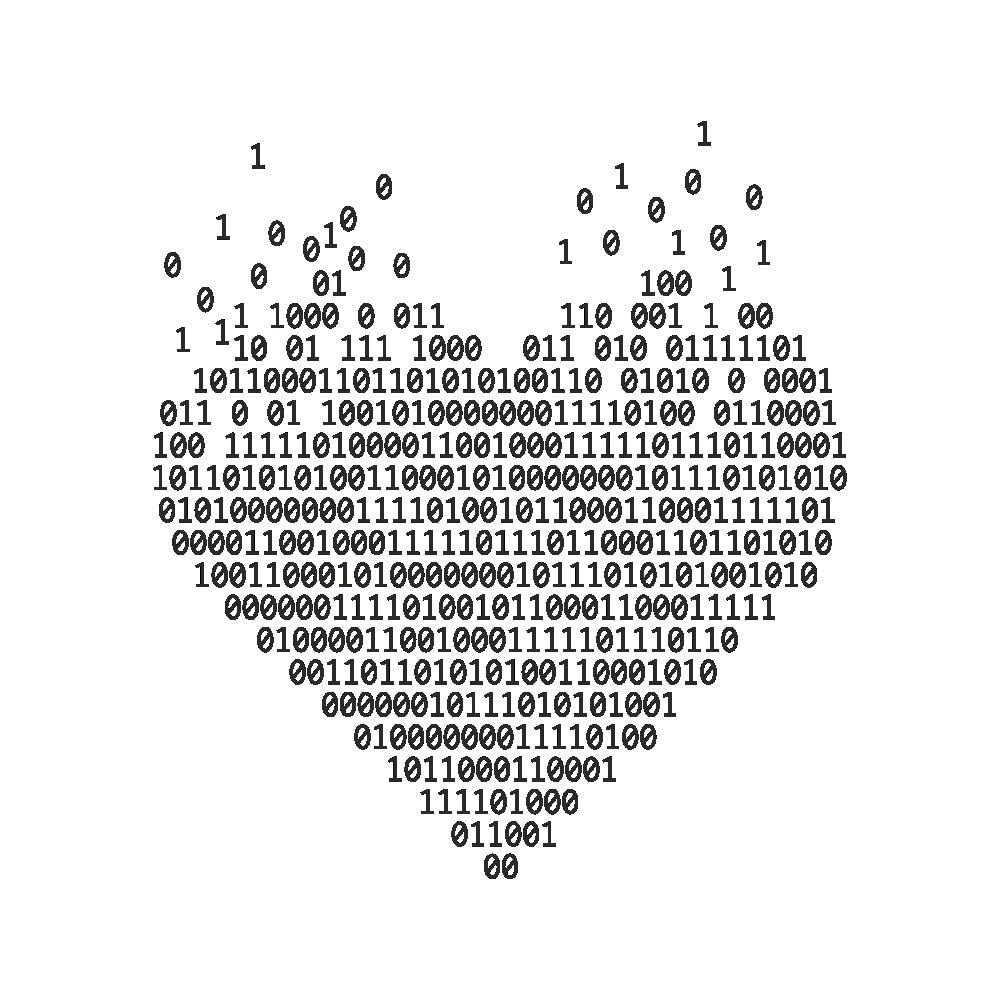 Sticker decorativ modern, Inimioara din cifre, We love technology, PVC autocolant, Negru, 110 x 120 cm