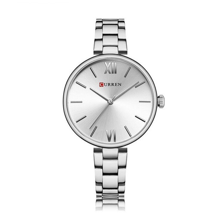 Ceas dama Curren 9017 Argintiu, Fashion/Casual, Curea otel inoxidabil argintie, Mecanism quartz, Display analog, Rezistenta la apa 3 ATM