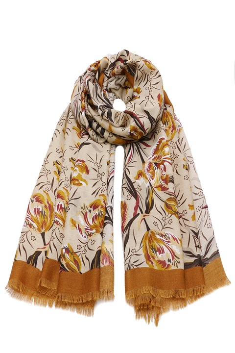 Дамски шал ROCS, Вискоза, С цветна щампа, Кафяв, 85 х 180 см