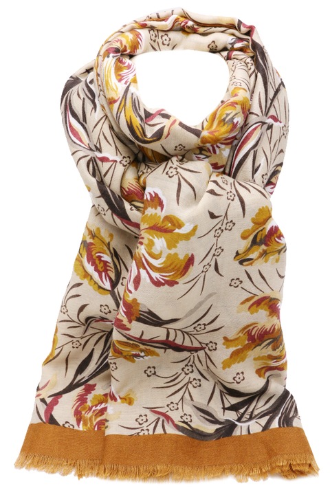 Esarfa pentru dama, cu imprimeu flori, din viscoza, B013CE Maro deschis
