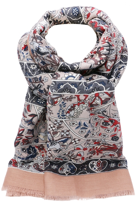 Esarfa pentru dama, cu imprimeu flori si pasari, din viscoza, B019PK Roz