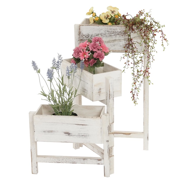 Raft pentru flori Mendler, Alb, Shabby-Look Vintage 65 cm