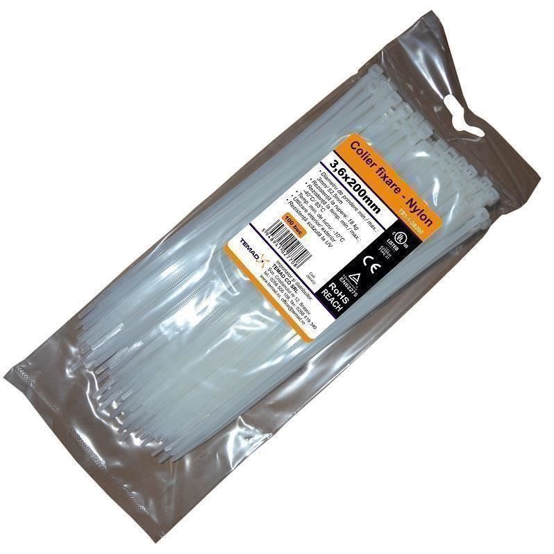 Colier de fixare din nylon, 3,6x200mm, 100 buc