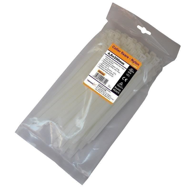 Colier de fixare din nylon, 4,8x200mm, 100 buc