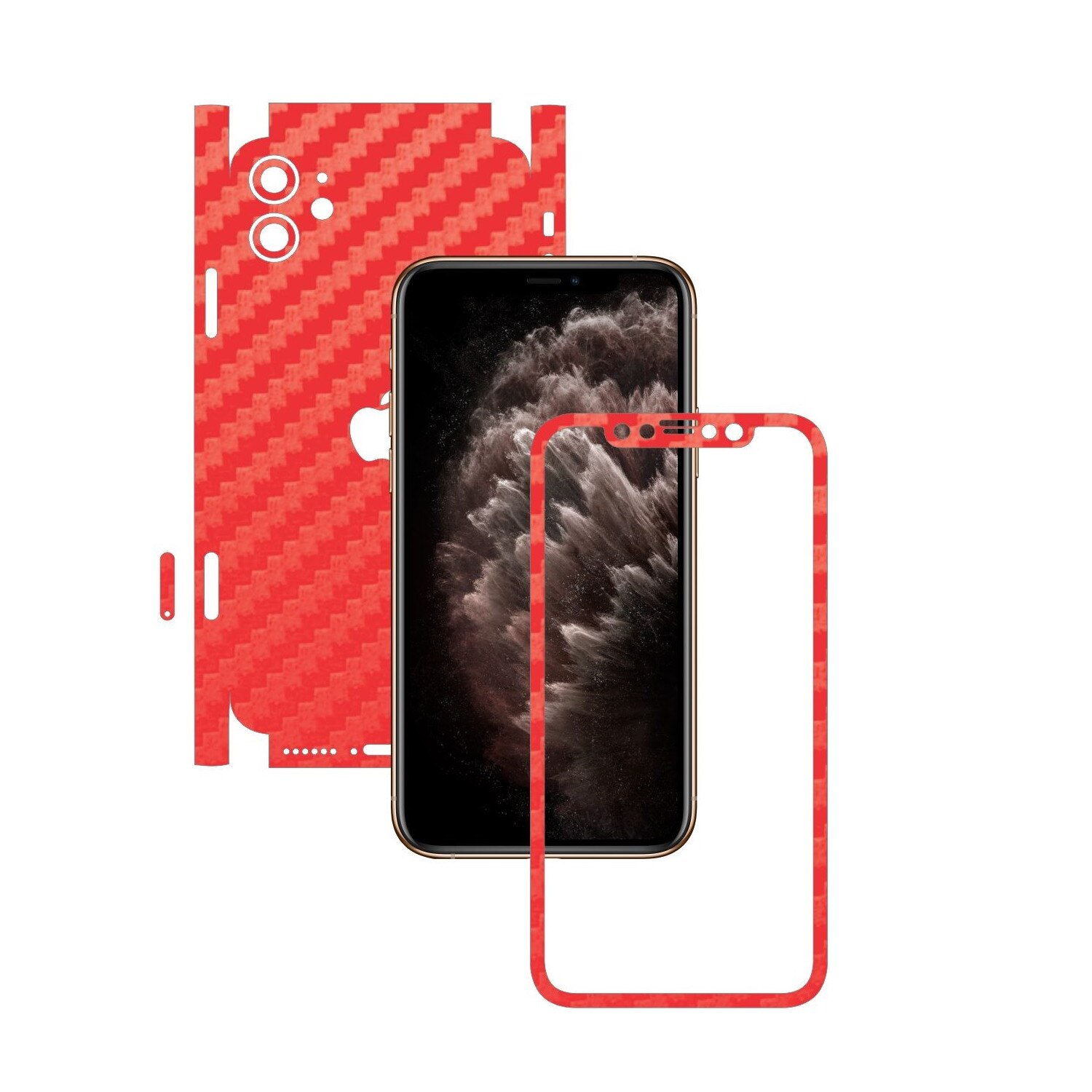 Folie Protectie Carbon Skinz pentru Apple iPhone 11 - FULL CUT - Carbon Rosu 360 Cut, Skin Adeziv Full Body Cover pentru Rama Ecran, Carcasa Spate si Laterale