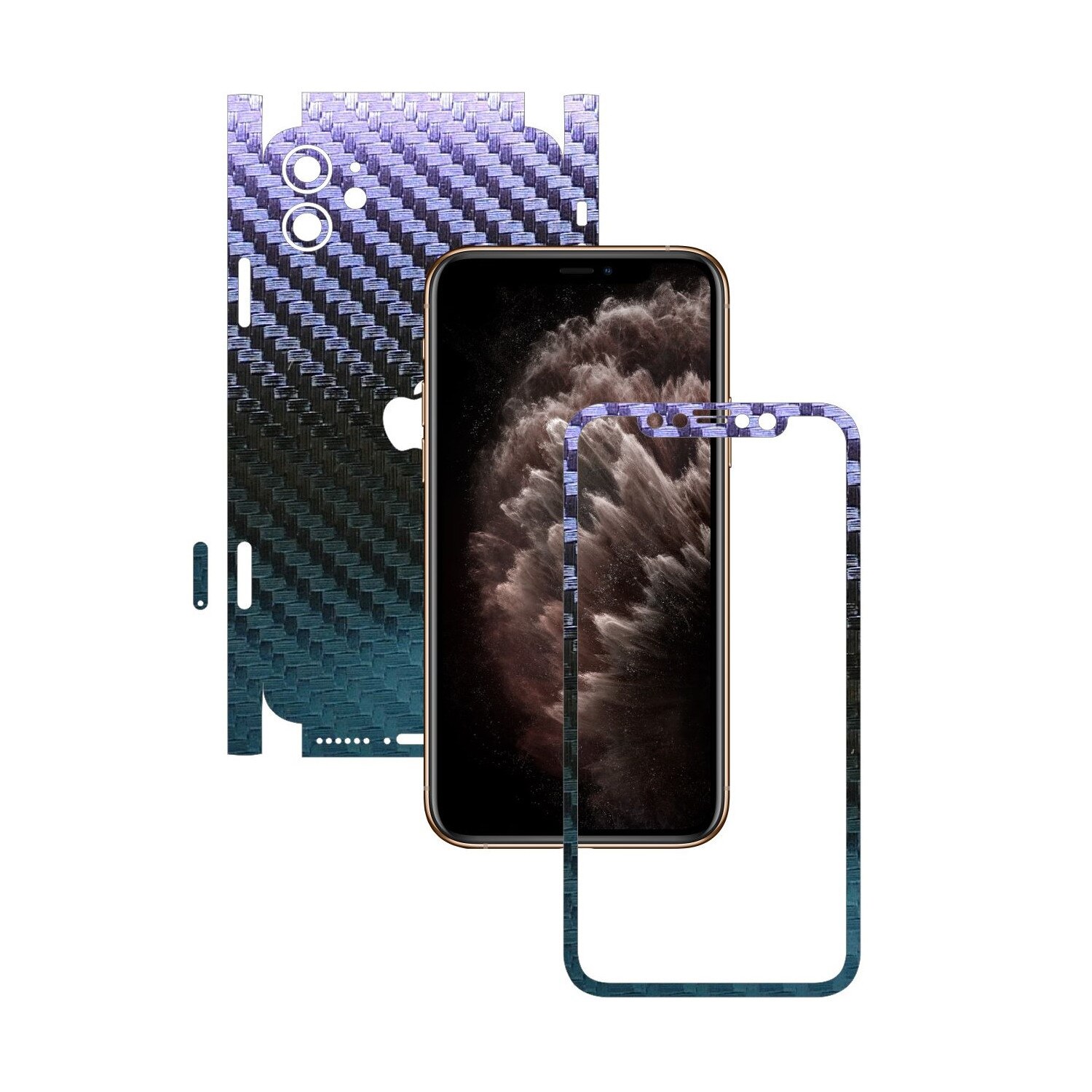 Folie Protectie Carbon Skinz pentru Apple iPhone 11 - FULL CUT - Carbon Cameleon 360 Cut, Skin Adeziv Full Body Cover pentru Rama Ecran, Carcasa Spate si Laterale