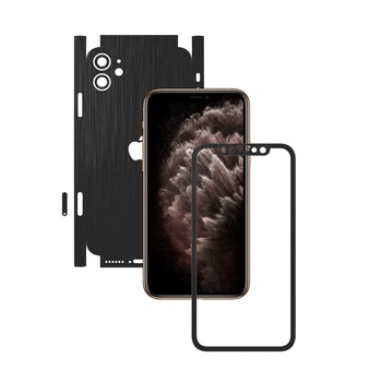 Folie Protectie Carbon Skinz pentru Apple iPhone 11 - FULL CUT - Brushed Negru 360 Cut, Skin Adeziv Full Body Cover pentru Rama Ecran, Carcasa Spate si Laterale