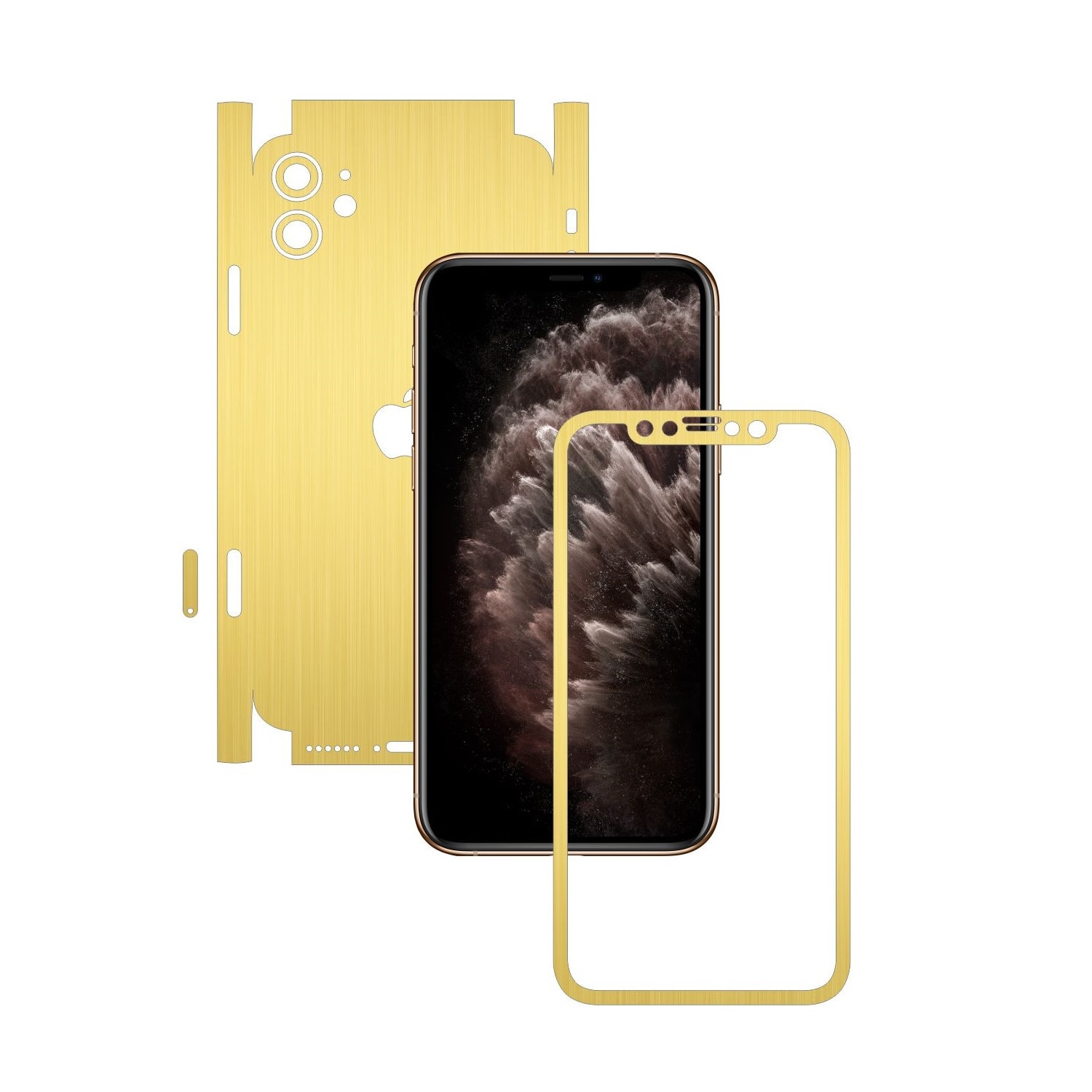 Folie Protectie Carbon Skinz pentru Apple iPhone 11 - FULL CUT - Brushed Auriu 360 Cut, Skin Adeziv Full Body Cover pentru Rama Ecran, Carcasa Spate si Laterale