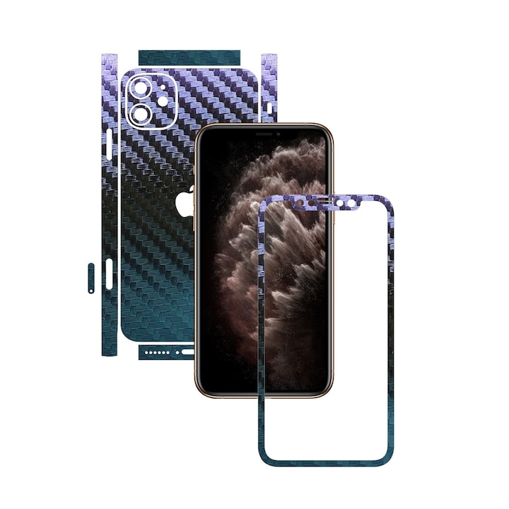 Carbon Skinz védőfólia Apple iPhone 11-hez - CAM CUT - Carbon Cameleon Split Cut, teljes testet fedő tapadó bőr képernyőkerethez, hát- és oldaltokhoz