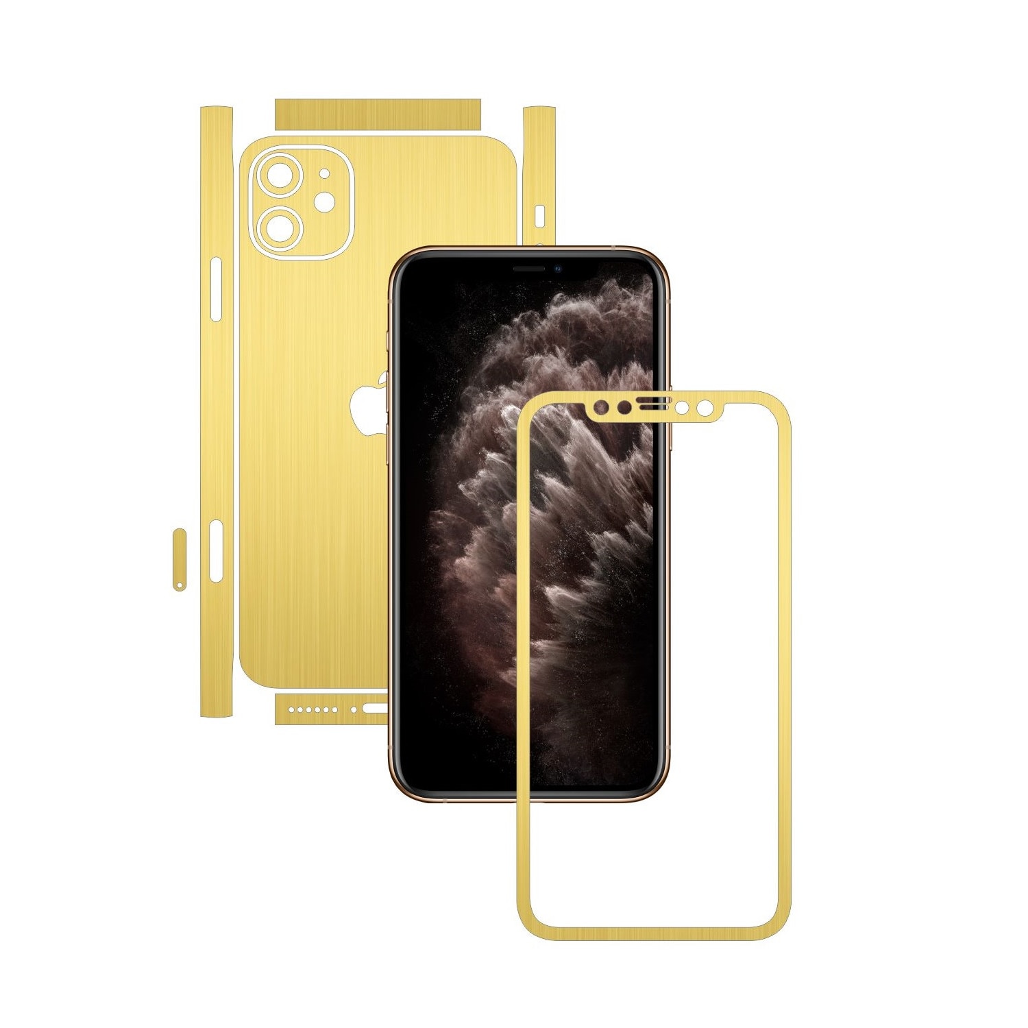 Folie Protectie Carbon Skinz pentru Apple iPhone 11 - CAM CUT - Brushed Auriu Split Cut, Skin Adeziv Full Body Cover pentru Rama Ecran, Carcasa Spate si Laterale