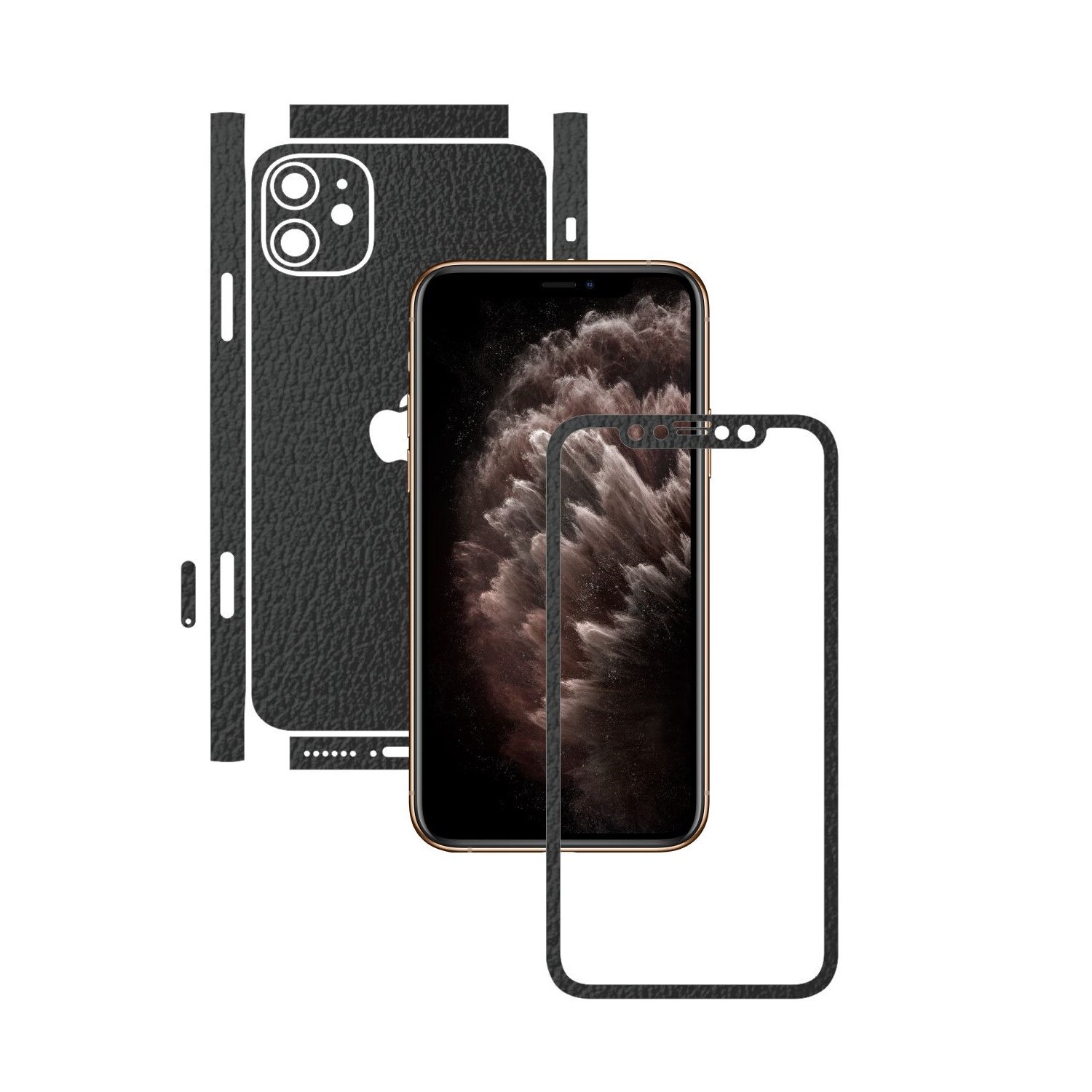 Folie Protectie Carbon Skinz pentru Apple iPhone 11 - CAM CUT - Piele Neagra Split Cut, Skin Adeziv Full Body Cover pentru Rama Ecran, Carcasa Spate si Laterale