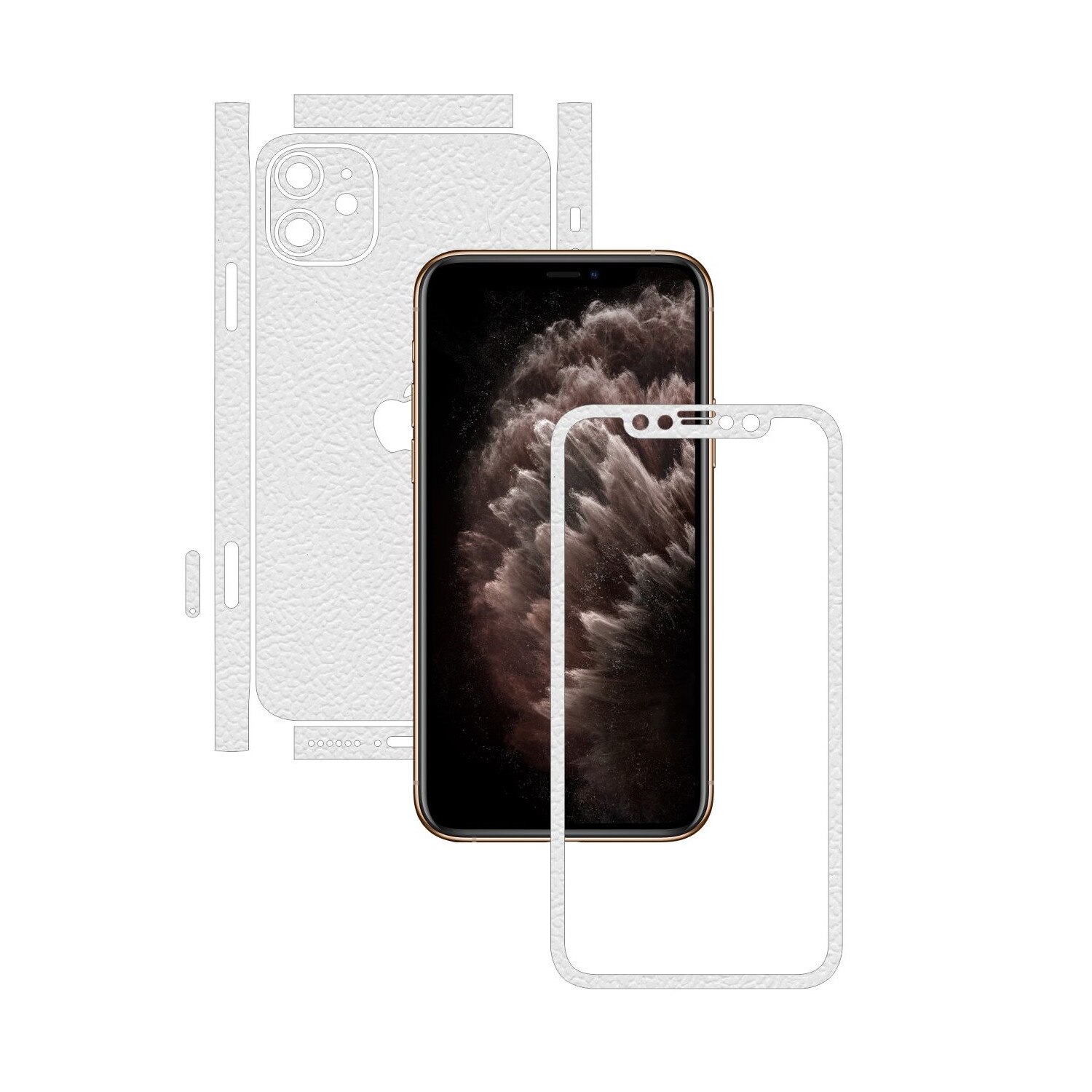 Folie Protectie Carbon Skinz pentru Apple iPhone 11 - CAM CUT - Piele Alba Split Cut, Skin Adeziv Full Body Cover pentru Rama Ecran, Carcasa Spate si Laterale