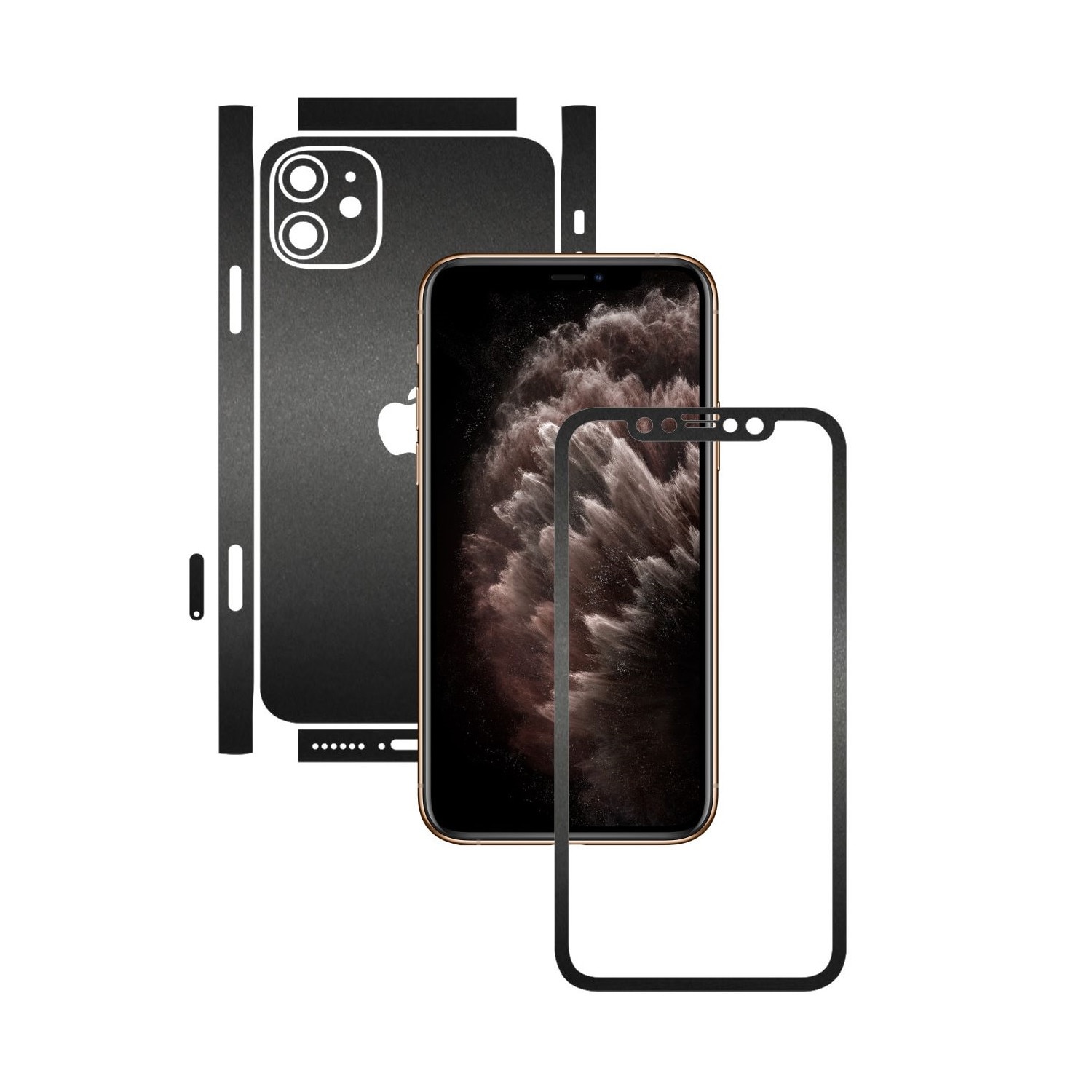 Folie Protectie Carbon Skinz pentru Apple iPhone 11 - CAM CUT - Negru Mat Split Cut, Skin Adeziv Full Body Cover pentru Rama Ecran, Carcasa Spate si Laterale