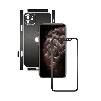 Folie Protectie Carbon Skinz pentru Apple iPhone 11 - CAM CUT - Negru Mat Split Cut, Skin Adeziv Full Body Cover pentru Rama Ecran, Carcasa Spate si Laterale