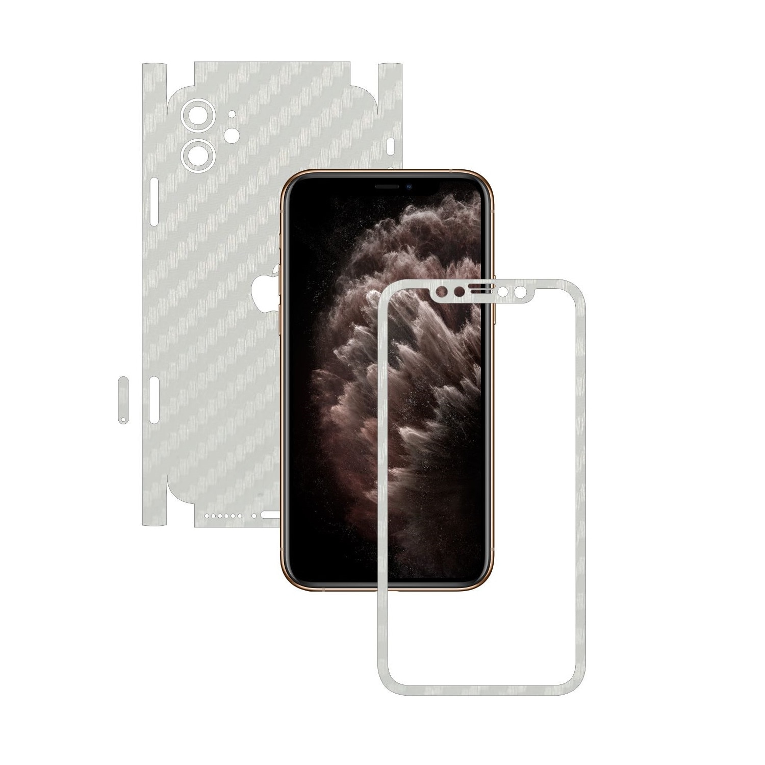 Folie Protectie Carbon Skinz pentru Apple iPhone 11 - FULL CUT - Carbon Alb 360 Cut, Skin Adeziv Full Body Cover pentru Rama Ecran, Carcasa Spate si Laterale