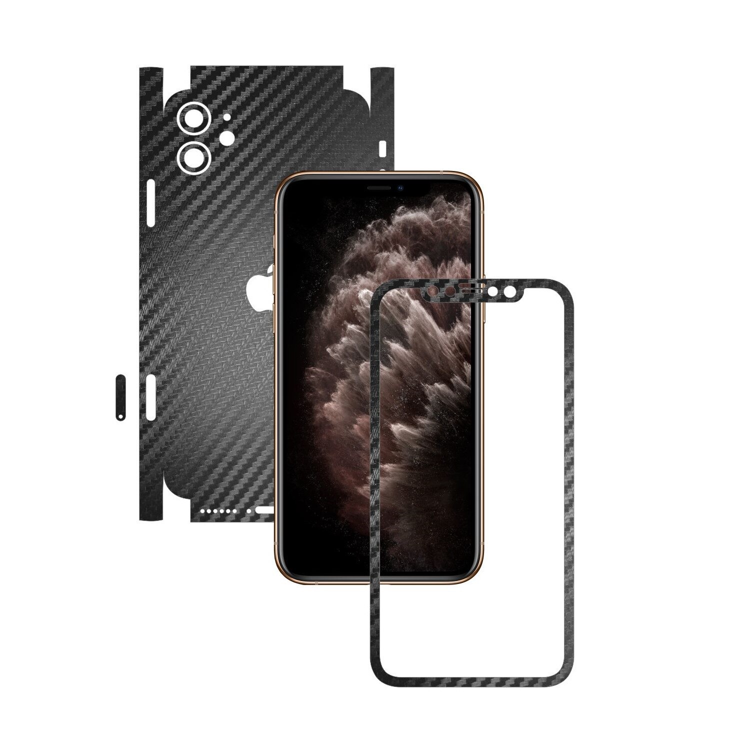 Folie Protectie Carbon Skinz pentru Apple iPhone 11 - FULL CUT - Carbon Negru 360 Cut, Skin Adeziv Full Body Cover pentru Rama Ecran, Carcasa Spate si Laterale