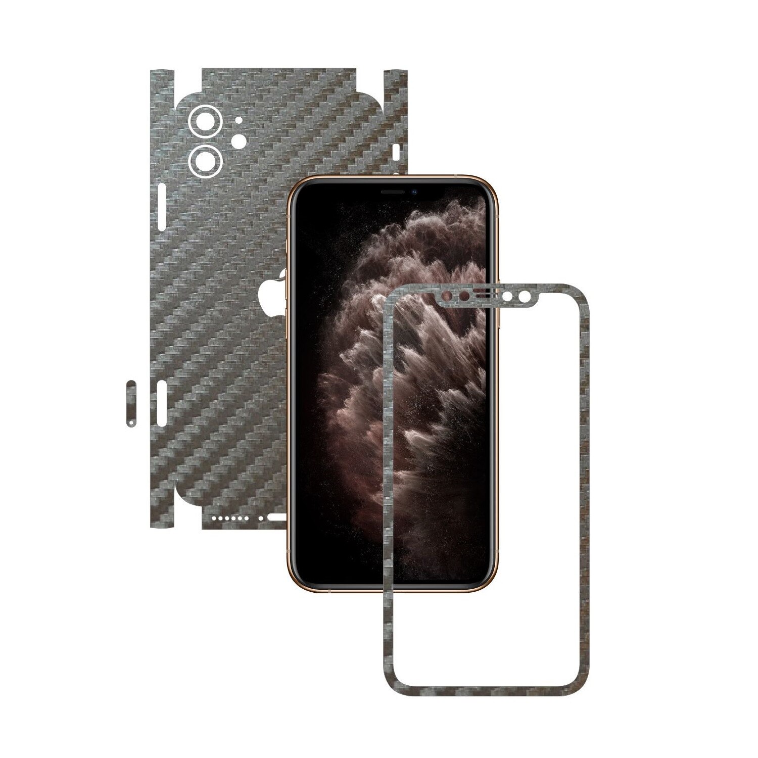 Folie Protectie Carbon Skinz pentru Apple iPhone 11 - FULL CUT - Carbon Gri Argintiu 360 Cut, Skin Adeziv Full Body Cover pentru Rama Ecran, Carcasa Spate si Laterale