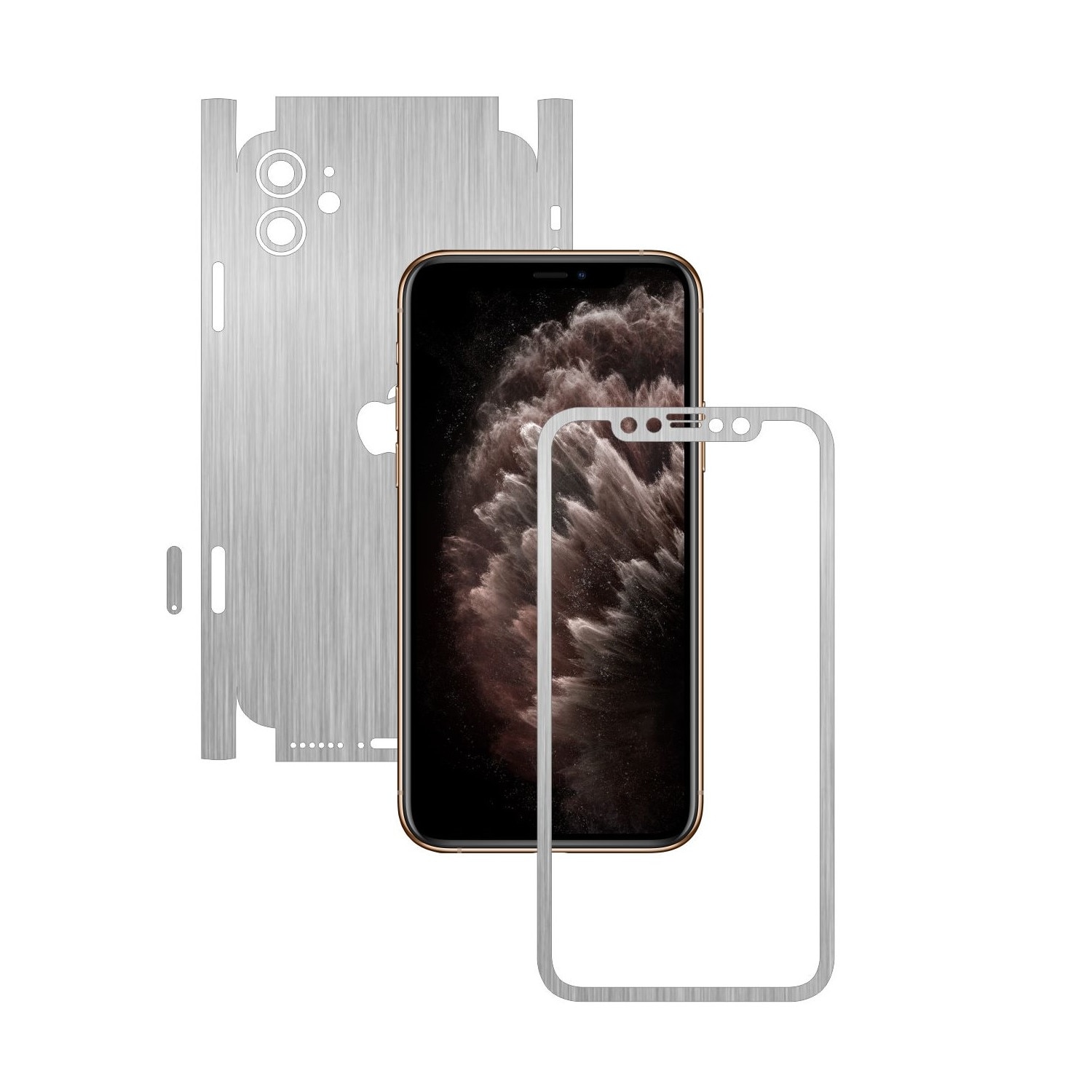 Folie Protectie Carbon Skinz pentru Apple iPhone 11 - FULL CUT - Brushed Argintiu 360 Cut, Skin Adeziv Full Body Cover pentru Rama Ecran, Carcasa Spate si Laterale