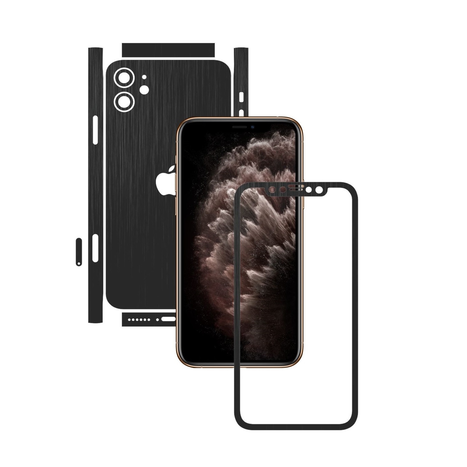 Folie Protectie Carbon Skinz pentru Apple iPhone 11 - FULL CUT - Brushed Negru Split Cut, Skin Adeziv Full Body Cover pentru Rama Ecran, Carcasa Spate si Laterale