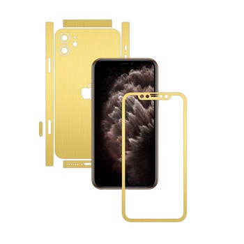 Folie Protectie Carbon Skinz pentru Apple iPhone 11 - FULL CUT - Brushed Auriu Split Cut, Skin Adeziv Full Body Cover pentru Rama Ecran, Carcasa Spate si Laterale