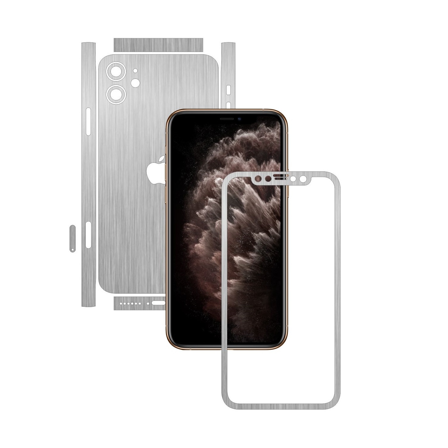 Folie Protectie Carbon Skinz pentru Apple iPhone 11 - FULL CUT - Brushed Argintiu Split Cut, Skin Adeziv Full Body Cover pentru Rama Ecran, Carcasa Spate si Laterale
