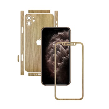 Folie Protectie Carbon Skinz pentru Apple iPhone 11 - FULL CUT - Lemn Stejar Split Cut, Skin Adeziv Full Body Cover pentru Rama Ecran, Carcasa Spate si Laterale
