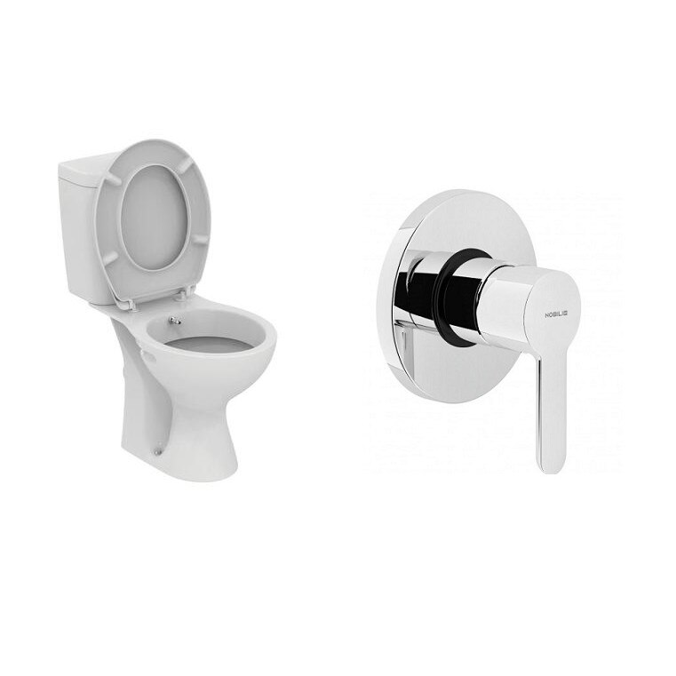 Vas WC monobloc cu functie de bideu, Vidima SevaFresh, 37x66 cm, complet echipat, baterie inclusa