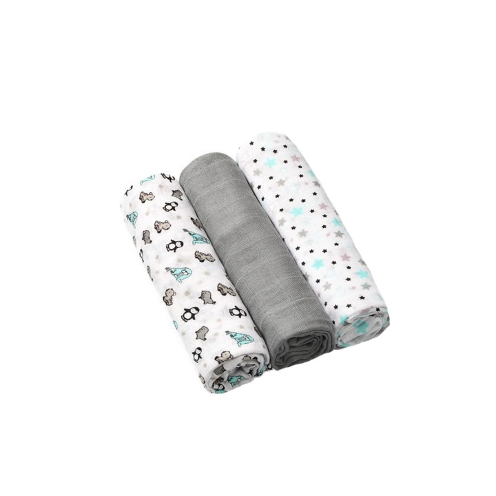 Комплект от 3 бебешки одеяла от бамбук и памучен муселин 70 x 70 cm BabyOno 397/02, Многоцветен