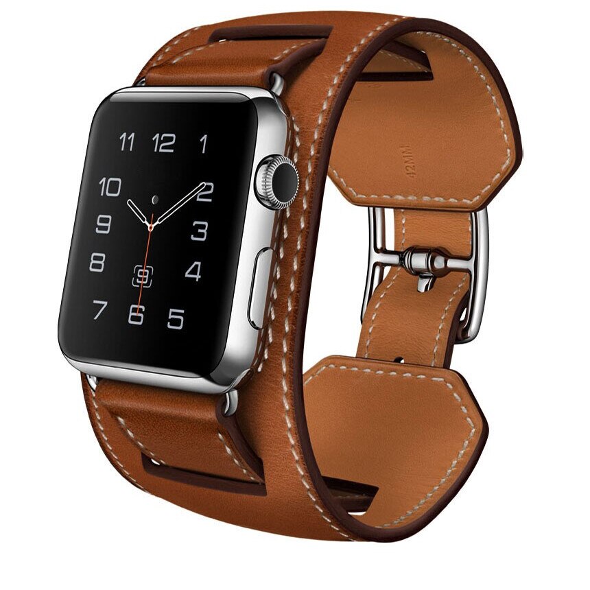 Curea iUni compatibila cu Apple Watch 1/2/3/4/5/6, 40mm, Cuff, Piele, Maro
