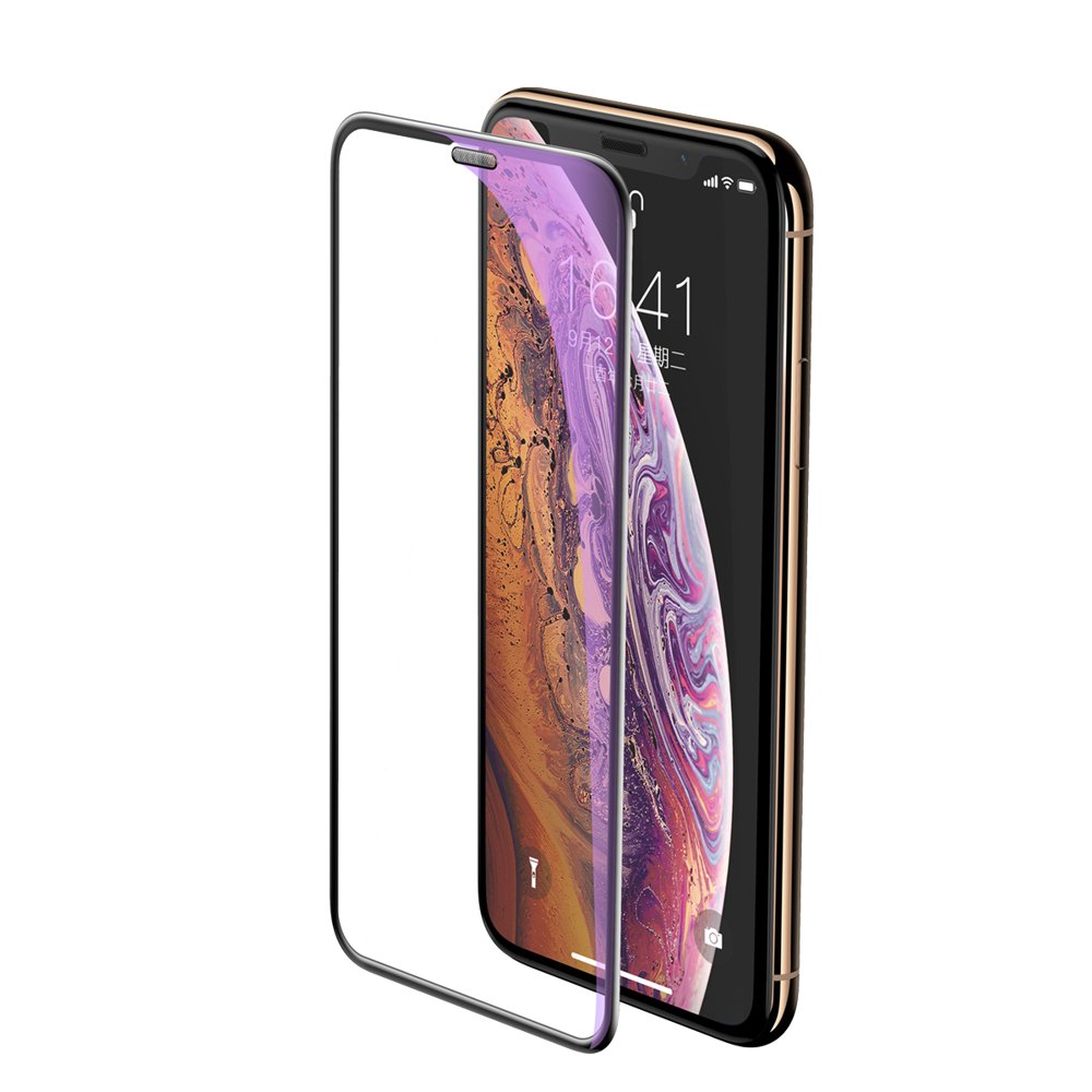 Folie Protectie din Sticla Securizata Antibluelight 9H - iPhone 11 Pro / XS / X, Baseus Rigid Edge, Neagra, Sticla 0.3 mm