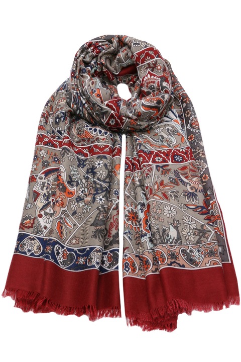 Дамски шал ROCS, B019RD, С щампа на цветя и птици, Вискоза, Червен