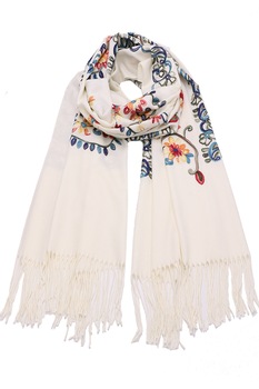 Esarfa pentru femei, imitatie casmir, sezon rece, cu broderie, NK18WE Alb Esarfa pentru femei, imitatie casmir, sezon rece, cu broderie, NK18WE Alb