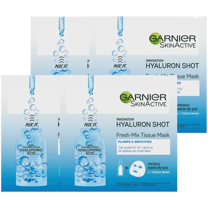 Garnier Skin Naturals Hyaluron Shot Fresh-Mix hidratáló fátyolmaszk hialuronsavval, 4db