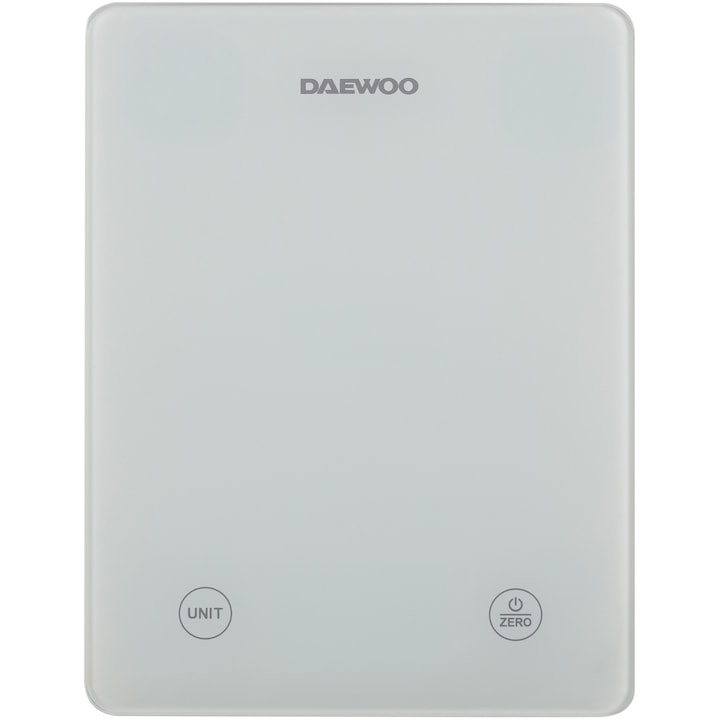 Кухненска везна с Bluetooth Daewoo DKS20B, 5 кг, 1 гр, Стъкло 4 мм, LCD дисплей, app iOS, Бяла