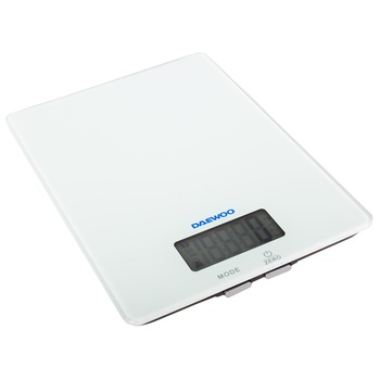 Cantar nutritional cu Bluetooth Daewoo DKS20B, 5 kg, 1 g, sticla 4 mm, afisaj LCD, app iOS, Alb Cantar nutritional cu Bluetooth Daewoo DKS20B, 5 kg, 1 g, sticla 4 mm, afisaj LCD, app iOS, Alb