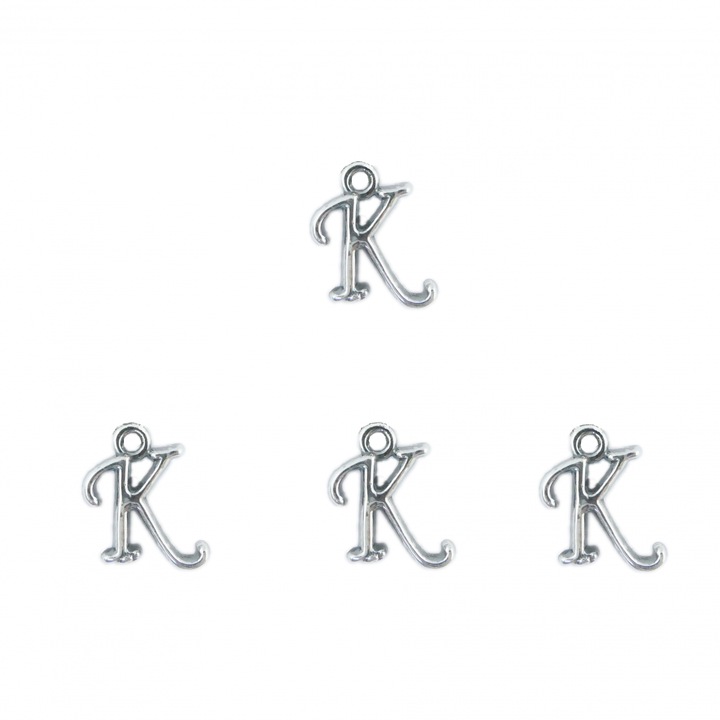 K betűs ezüst bűbáj ékszerek, medálok, medálok, karkötők, fülbevalók készítéséhez - 4 db-os készlet
