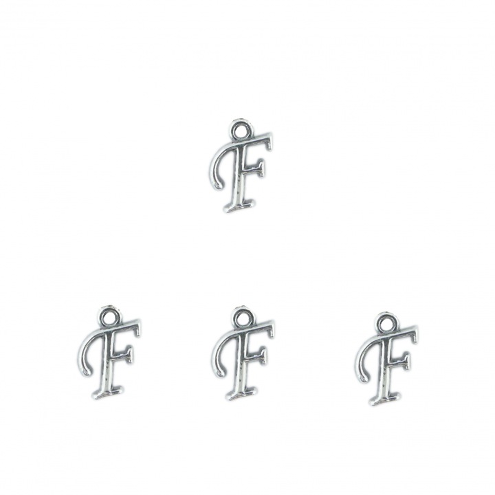 F betűs ezüst medál ékszerek, medálok, medálok, karkötők, fülbevalók készítéséhez - 4 db-os készlet