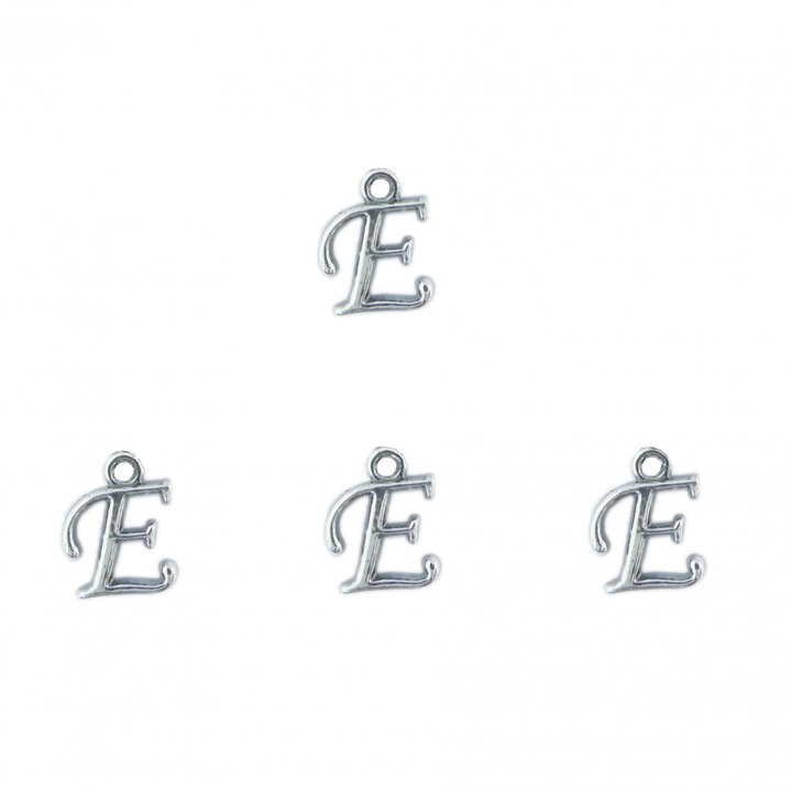 Litera E argint Charm pentru confectionat bijuterii pandantive medalioane bratari cercei - set 4 buc Dras