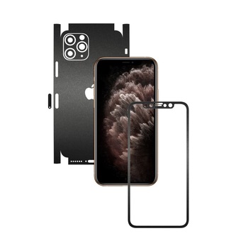 Folie Protectie Carbon Skinz pentru Apple iPhone 11 Pro Max - CAM CUT - Negru Mat 360 Cut, Skin Adeziv Full Body Cover pentru Rama Ecran, Carcasa Spate si Laterale