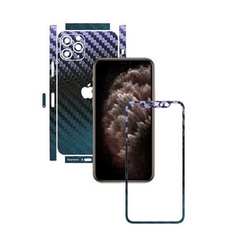 Folie Protectie Carbon Skinz pentru Apple iPhone 11 Pro Max - CAM CUT - Carbon Cameleon Split Cut, Skin Adeziv Full Body Cover pentru Rama Ecran, Carcasa Spate si Laterale