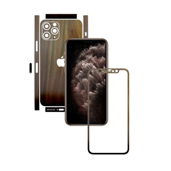 Folie Protectie Carbon Skinz pentru Apple iPhone 11 Pro - CAM CUT - Lemn Nuc Split Cut, Skin Adeziv Full Body Cover pentru Rama Ecran, Carcasa Spate si Laterale